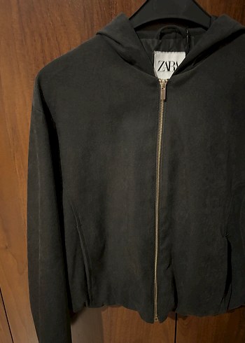 Zara Koyu gri Kadın Süet Fermuarlı Ceket