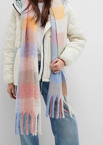 Pastel Renkli Örgü Yün Kadın Şal - Görsel 3