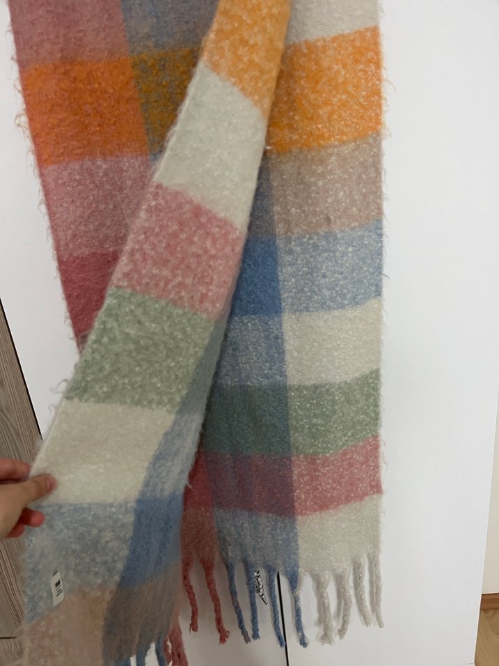 Pastel Renkli Örgü Yün Kadın Şal - Görsel 4