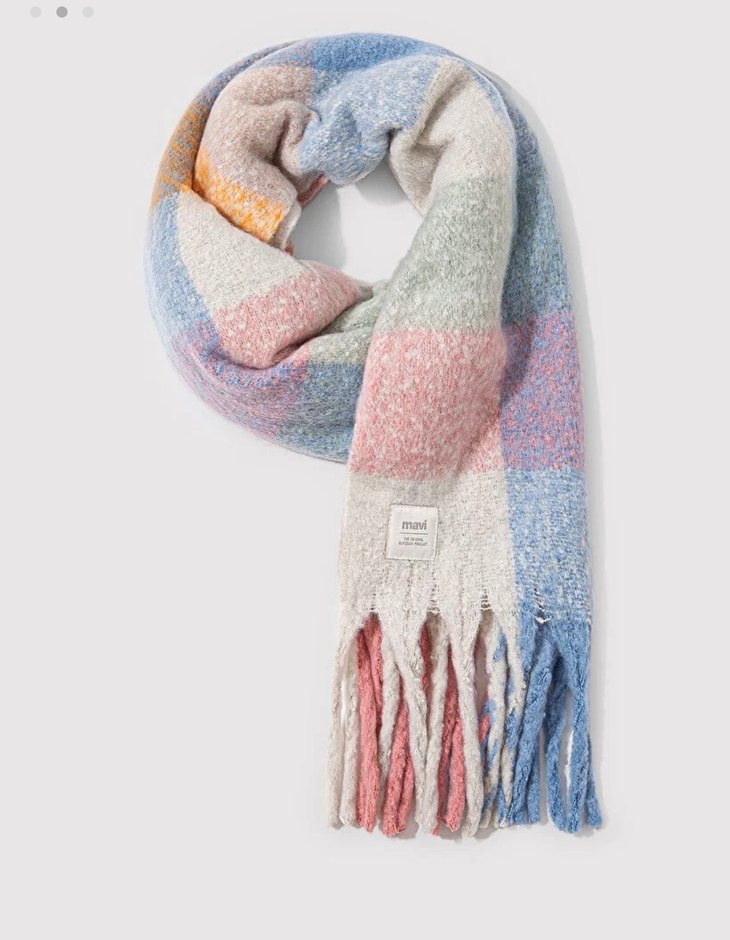 Pastel Renkli Örgü Yün Kadın Şal - Görsel 2