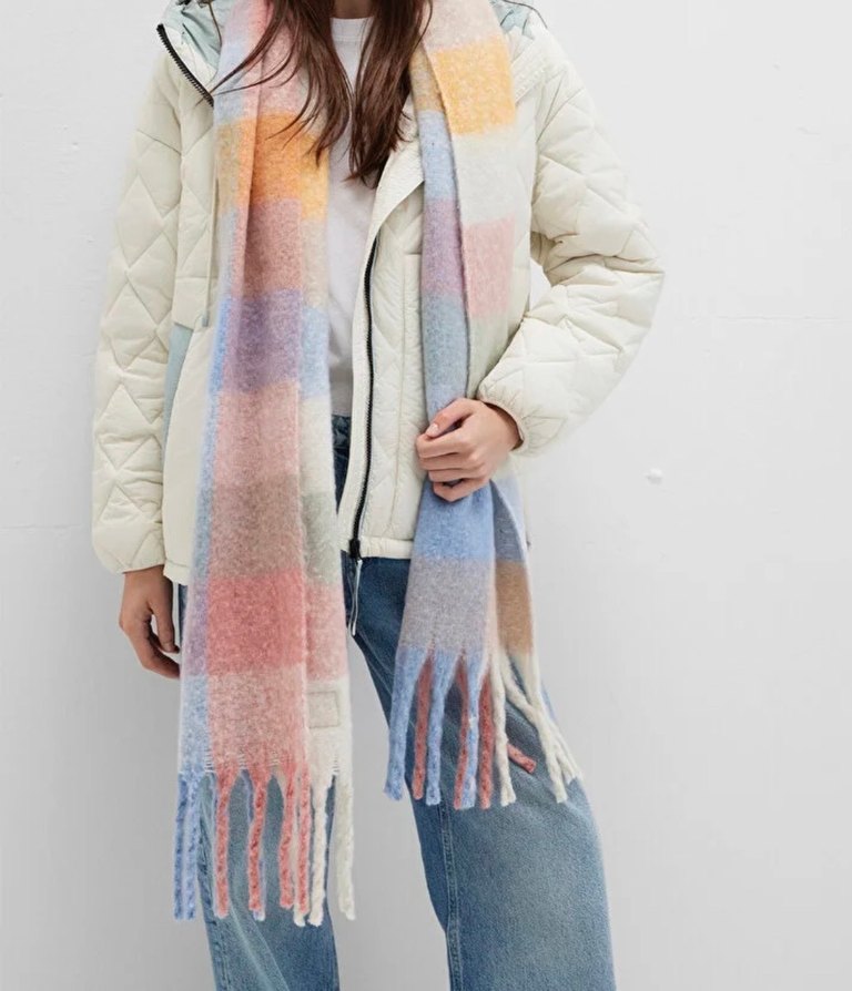 Pastel Renkli Örgü Yün Kadın Şal - Görsel 3