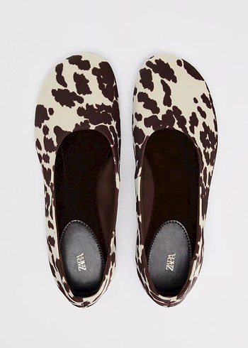Zara Zara Kahverengi Zebra Desenli Kadın Düz Ayakkabı