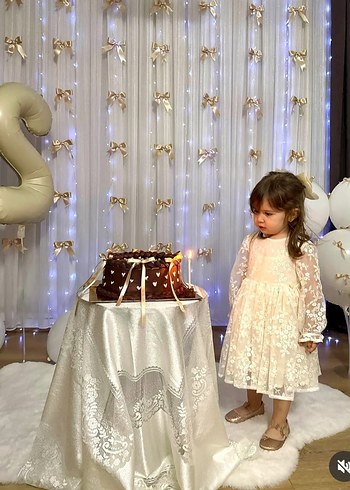 Dantel Detaylı Beyaz Kız Çocuk Elbisesi