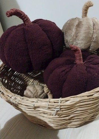 Bordo Kadife Dekoratif Kabak Seti balkabaği kirlent - Görsel 3