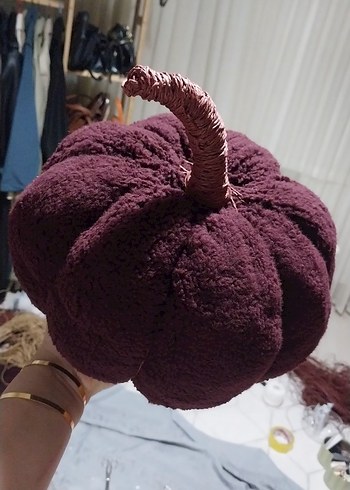 Bordo Kadife Dekoratif Kabak Seti balkabaği kirlent - Görsel 4