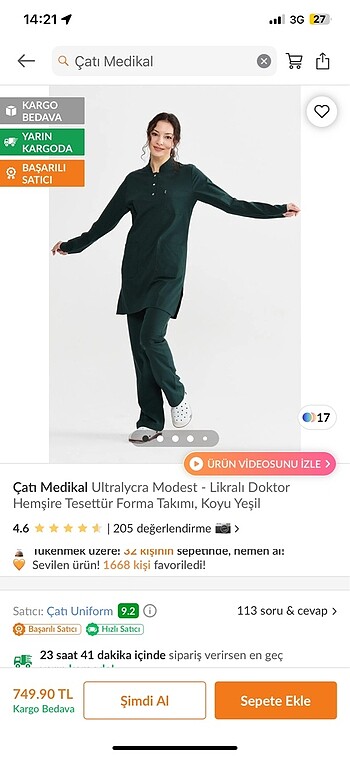 Çatı medikal modest tesettür hemşire forması