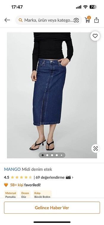 Mango midi denim etek