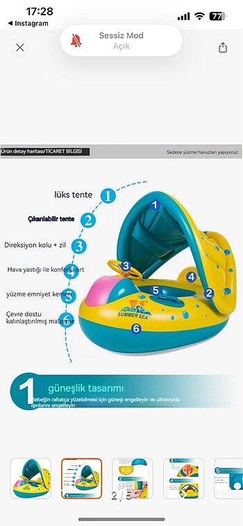 Diğer Güneş koruyuculu yüzme şişme halka
