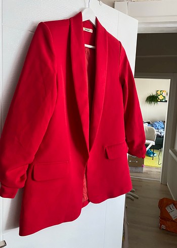 Diğer Kadın Kırmızı Düğmeli Keten Blazer