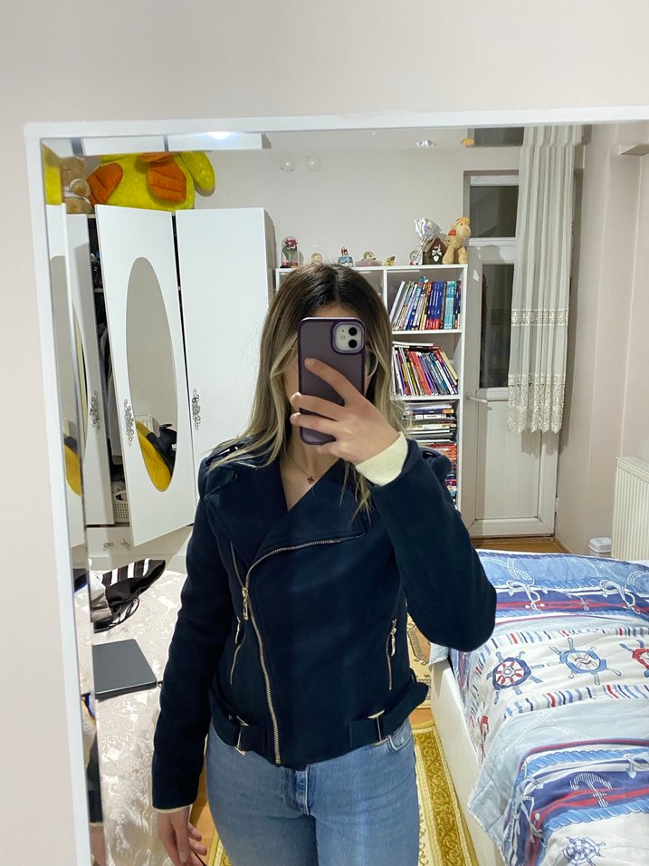 Lacivert Kadın Denim Ceket Notch Yaka - Görsel 2