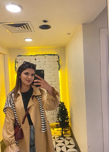 Camel renk düğmeli trençkot - Görsel 2