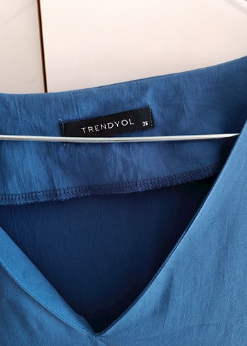 Lacivert V Yakalı Salaş Midi Elbise - Görsel 3