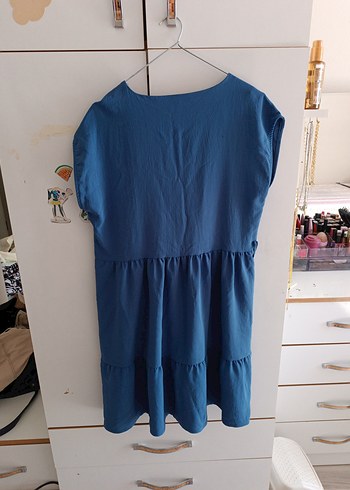 Lacivert V Yakalı Salaş Midi Elbise - Görsel 2