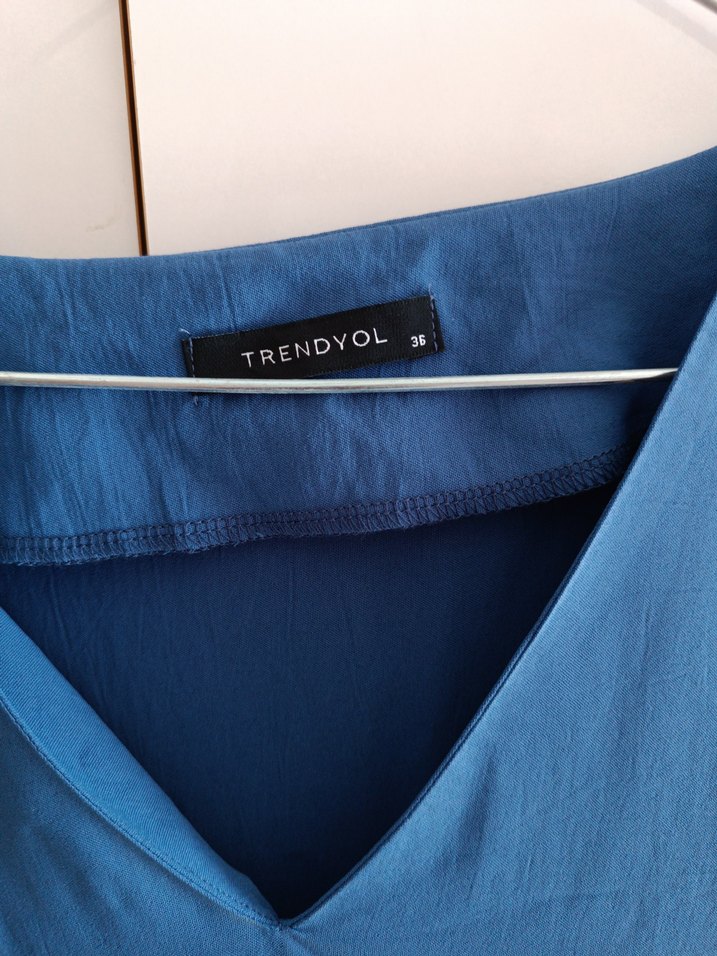 Lacivert V Yakalı Salaş Midi Elbise - Görsel 3