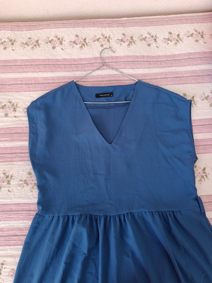 Lacivert V Yakalı Salaş Midi Elbise - Görsel 5