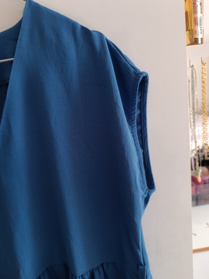 Lacivert V Yakalı Salaş Midi Elbise - Görsel 4