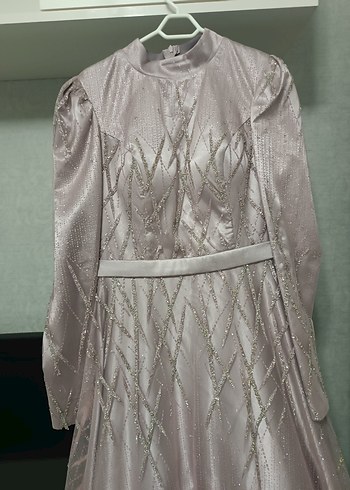 Uzun Kollu Nakışlı lilaAbiye Elbise - Görsel 16