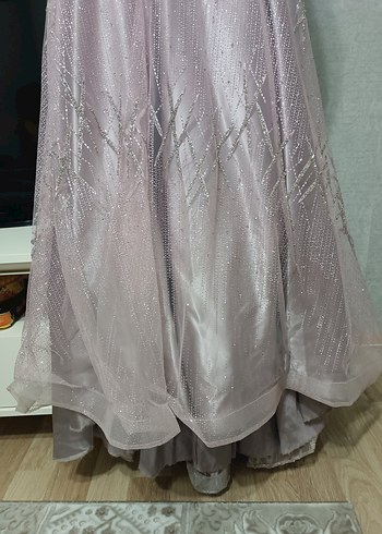 Uzun Kollu Nakışlı lilaAbiye Elbise - Görsel 6