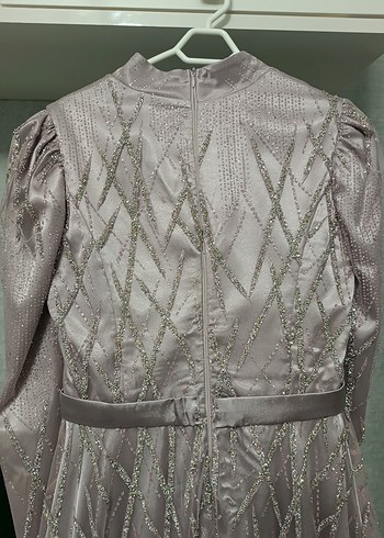 Uzun Kollu Nakışlı lilaAbiye Elbise - Görsel 10