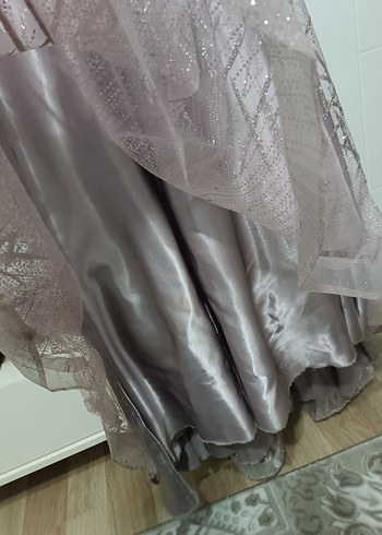 Uzun Kollu Nakışlı lilaAbiye Elbise - Görsel 13