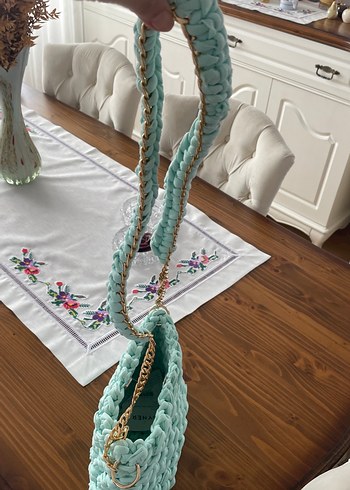 Turkuaz Örgü Kadın Çanta - Görsel 4