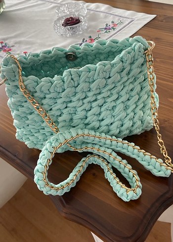 Turkuaz Örgü Kadın Çanta - Görsel 2