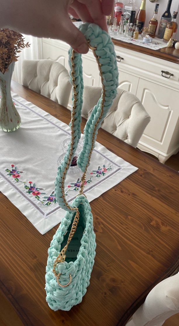 Turkuaz Örgü Kadın Çanta - Görsel 4