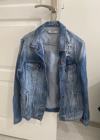 Kadın Mavi Denim Düğmeli Ceket