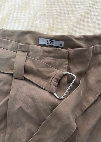 Bej Kemerli Rahat Kesim Keten Pantolon - Görsel 2