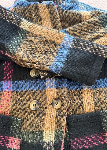 Düğmeli Çok Renkli Yün Kadın Kaban - Görsel 4