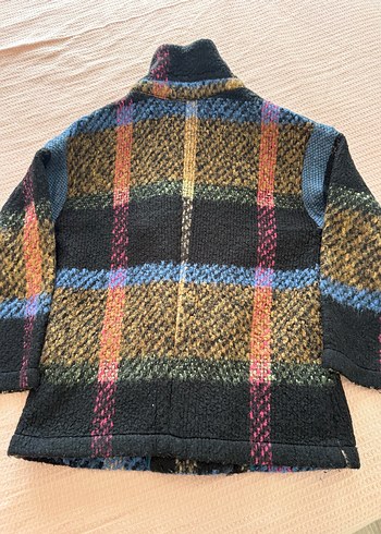 Düğmeli Çok Renkli Yün Kadın Kaban - Görsel 2