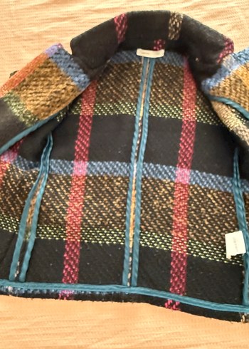 Düğmeli Çok Renkli Yün Kadın Kaban - Görsel 5