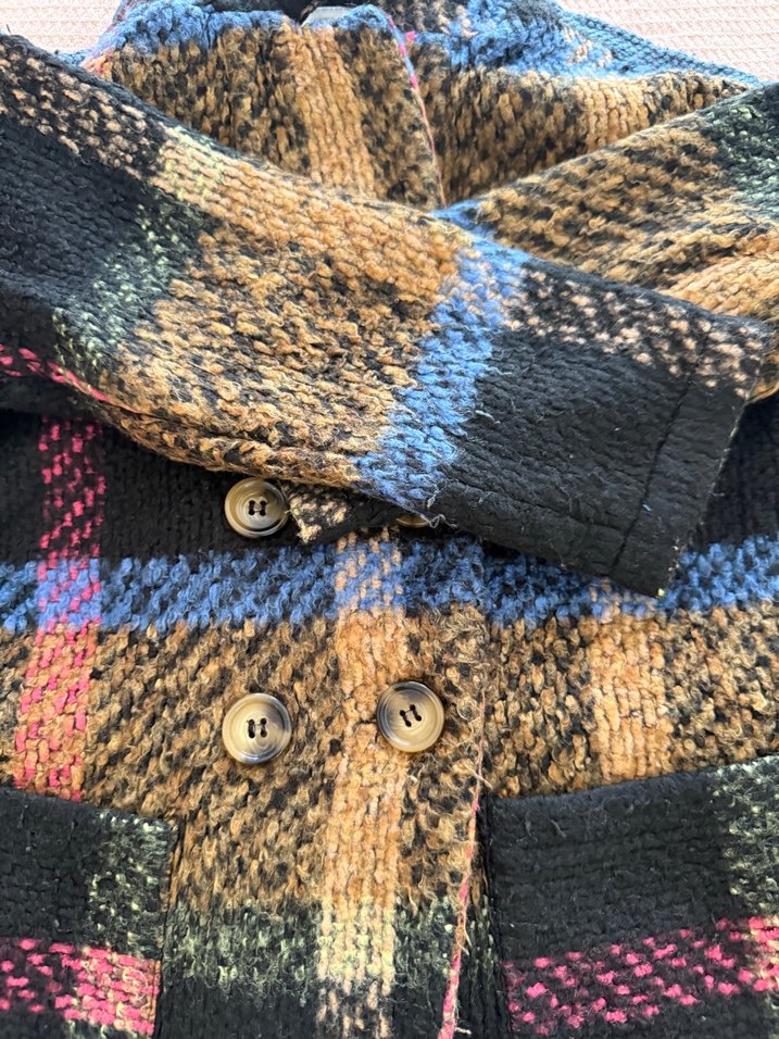 Düğmeli Çok Renkli Yün Kadın Kaban - Görsel 4