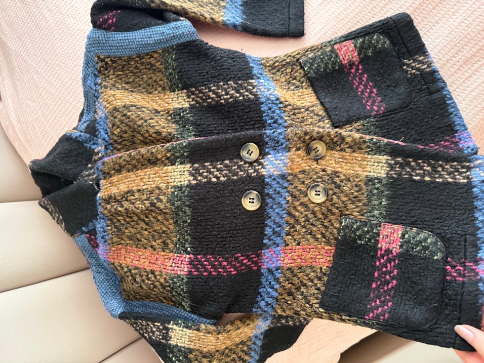 Düğmeli Çok Renkli Yün Kadın Kaban - Görsel 3