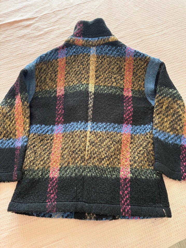 Düğmeli Çok Renkli Yün Kadın Kaban - Görsel 2