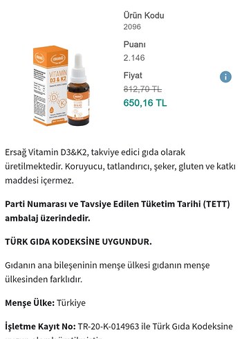 Ersag Vitamin D3 & K2 Takviye Edici Gıda - Görsel 4