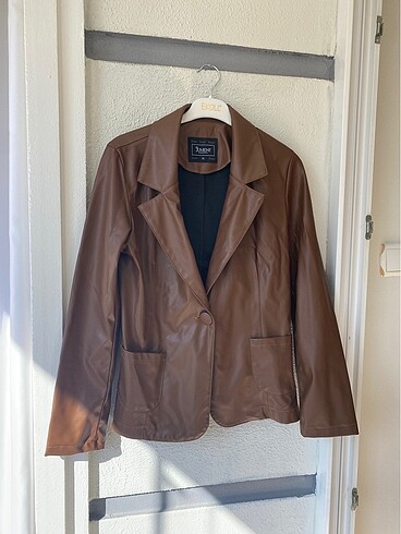 Kahverengi deri blazer ceket