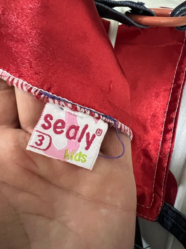 Nakışlı Renkli Kız Kot Elbise - Görsel 3