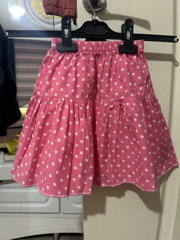 Puantiyeli Pembe Fırfırlı Kız Eteği - Görsel 3