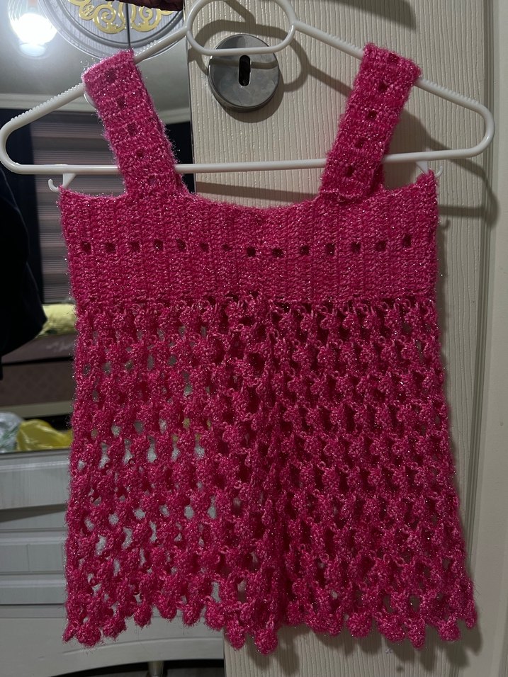 Kız Çocuk Pembe Dantel Örgü Askılı Bluz - Görsel 2