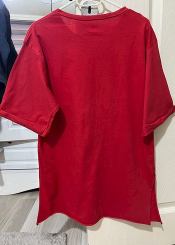 Kırmızı Kısa Kollu Salaş Kadın Tişört - Görsel 2