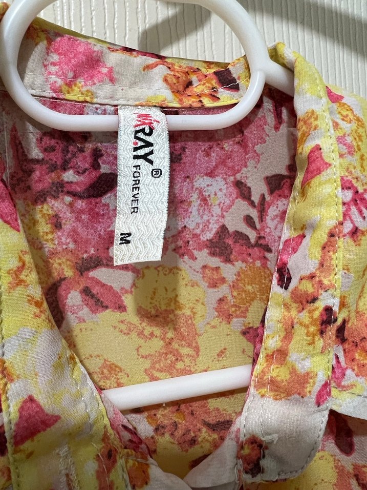 Sarı Pastel Tonlu Bağlama Desenli Kadın Gömlek - Görsel 3