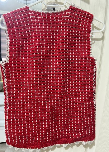 Kırmızı Örgü Kız çocuk Yelek V Yakalı - Görsel 2