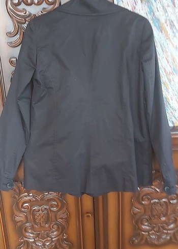 Kadın Siyah Midi Ceket Fırfırlı - Görsel 5