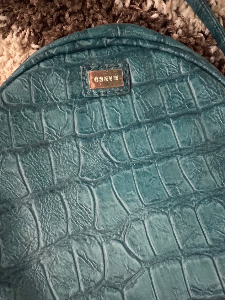 Turkuaz Deri Yılan Desenli Yuvarlak Çanta - Görsel 2