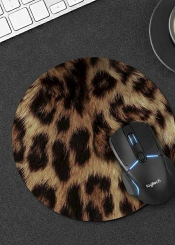 Kahverengi Leopar Desenli Yuvarlak Mousepad - Görsel 2
