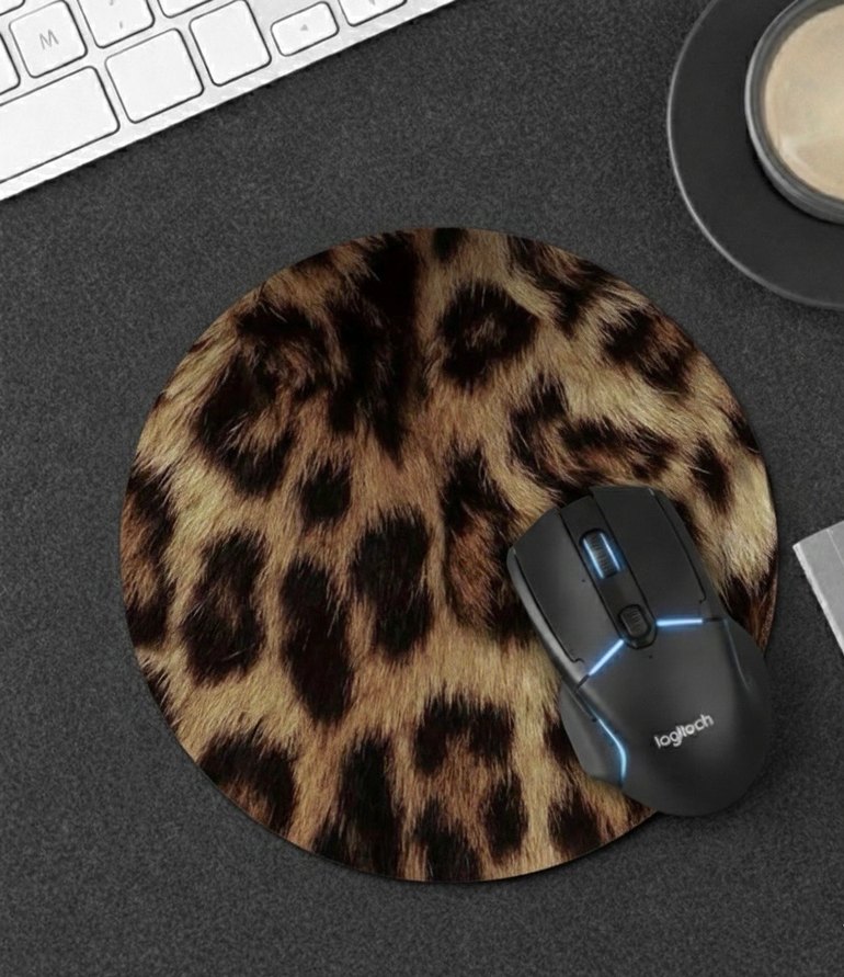 Kahverengi Leopar Desenli Yuvarlak Mousepad - Görsel 2