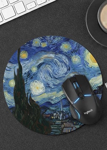 Van Gogh Yıldızlı Gece Temalı Yuvarlak Mouse Pad - Görsel 2