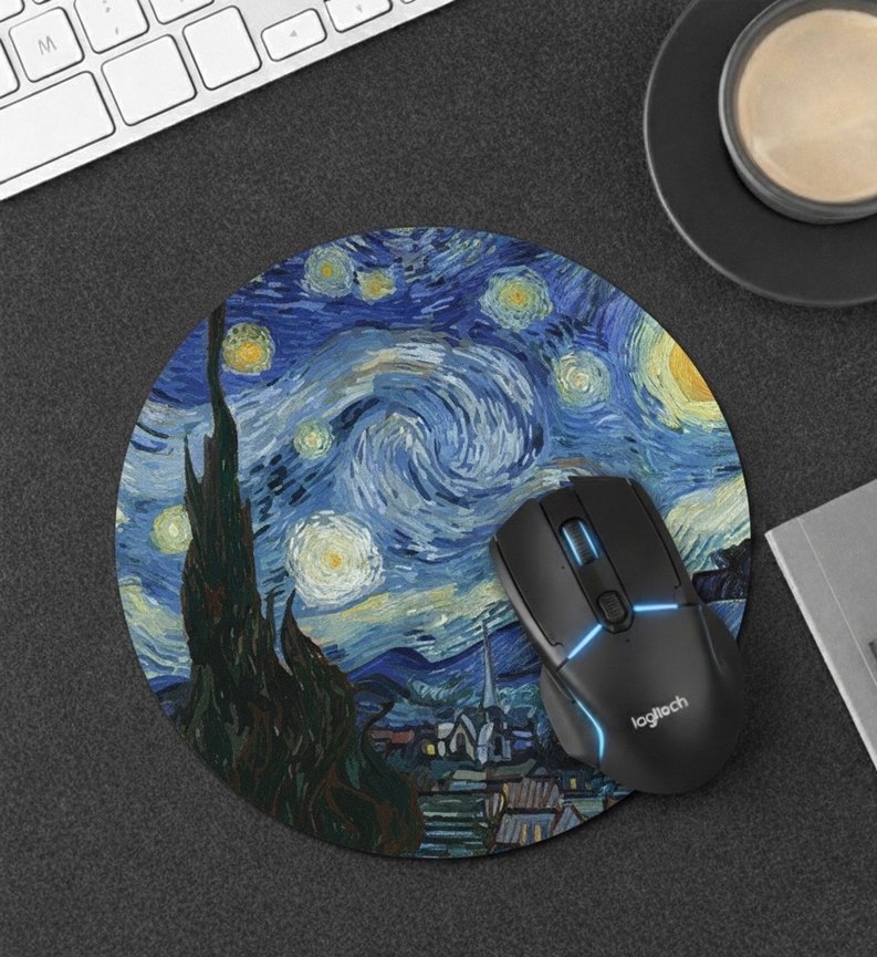 Van Gogh Yıldızlı Gece Temalı Yuvarlak Mouse Pad - Görsel 2