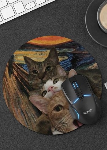 Çığlık tablosu Kedi Desenli Yuvarlak Mouse Pad - Görsel 2